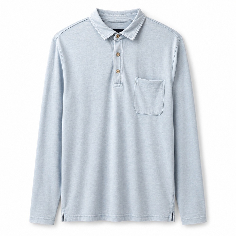 Johnnie-O Long Sleeve Polo Cotton Blend Mens XL Gulf Blue Heather Chest Pocket